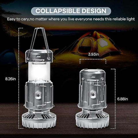 6-in-1 Portable Camping Lantern – Solar Rechargeable LED Light with Fan