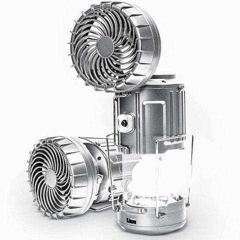6-in-1 Portable Camping Lantern – Solar Rechargeable LED Light with Fan
